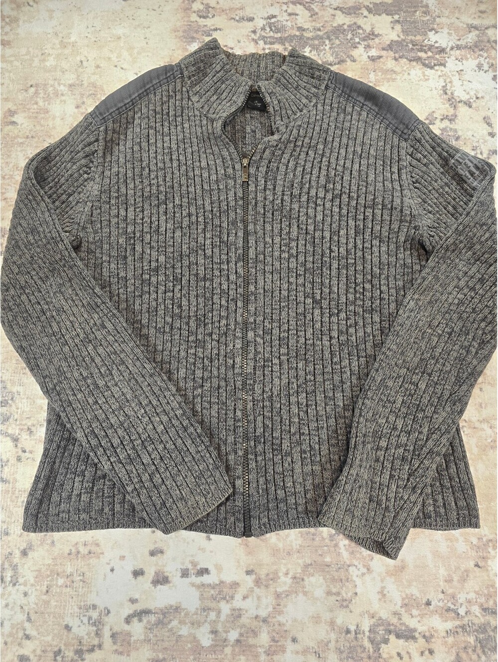Calvin Klein Jeans Men's Gray Ribbed Full Zip Sweater Jacket Large